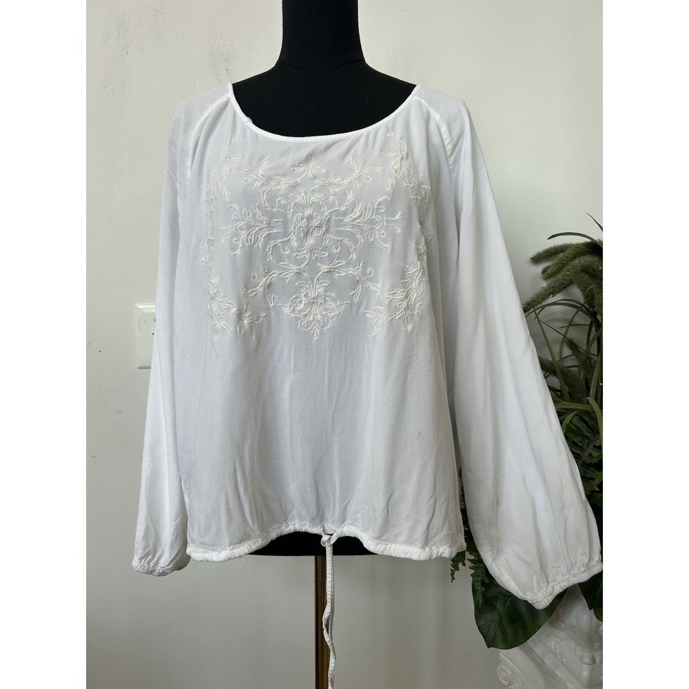 Ariat Venida White Embroidered Peasant Blouse Top XL Boho Western Cottagecore